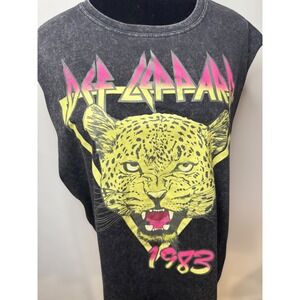 Def Leppard 1983 Leopard‎ Graphic Sleeveless Acid Wash T Shirt Womens Size M